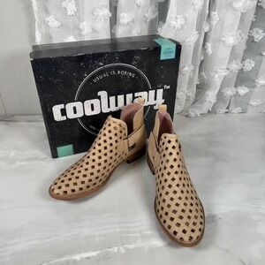 Coolway Cutout Ankle Boots Booties Beige Laser Cut Leather Upper Boho Spain 39